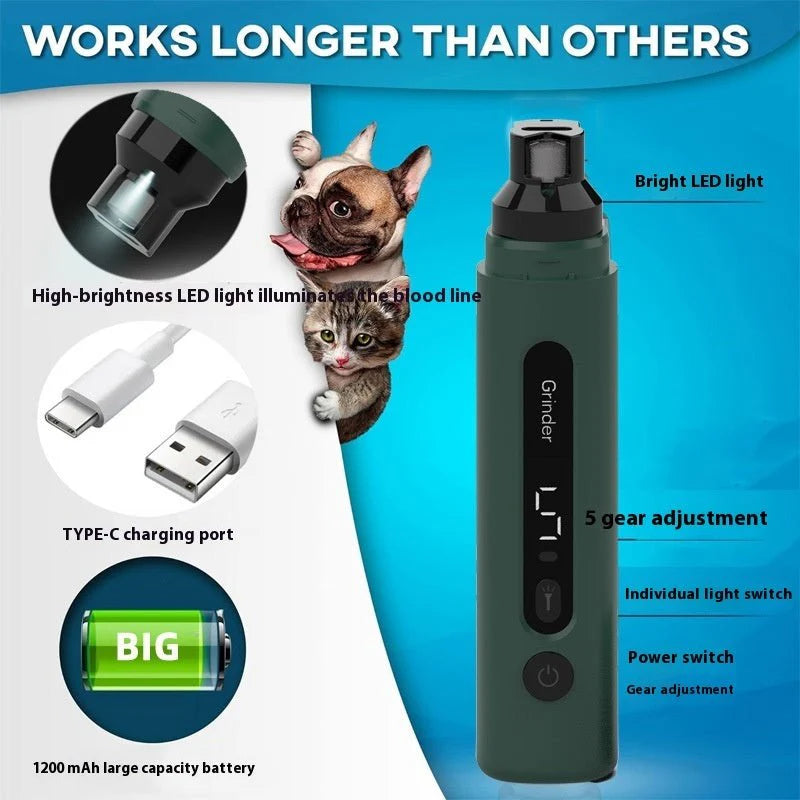 Dog Nail Grinder Electric Pet Nail Trimmers Rechargeable